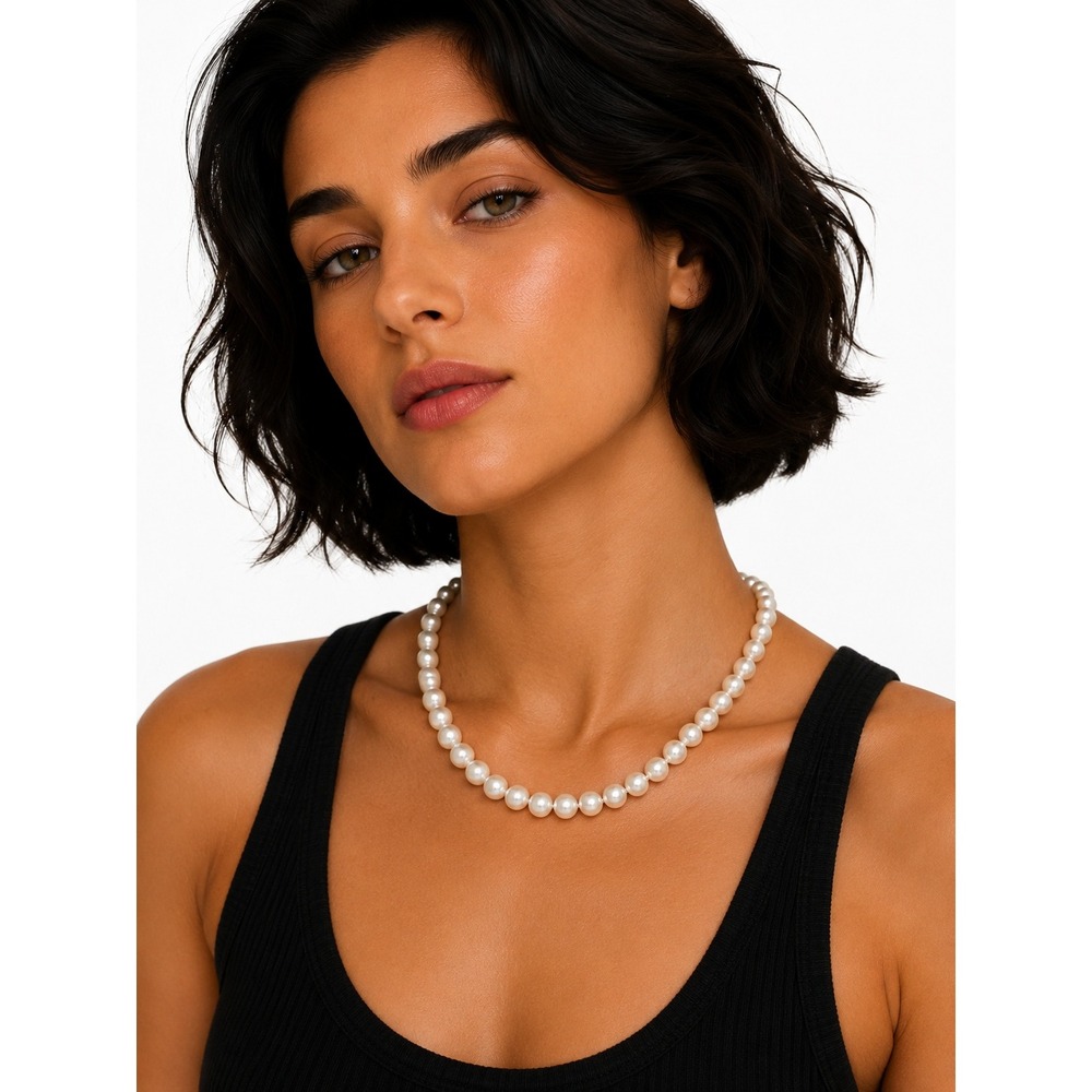 Classic Faux Pearl Strand Necklace White Beaded Adjustable Wedding Bridal 18"